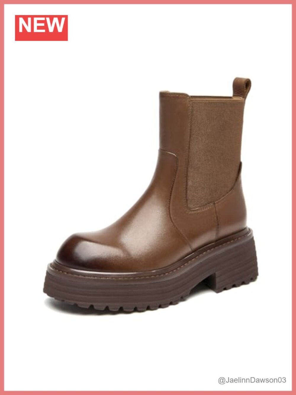 Women's Platform Chelsea Boots, Calfskin Leather Chunky Ankle Boots, Slip-on